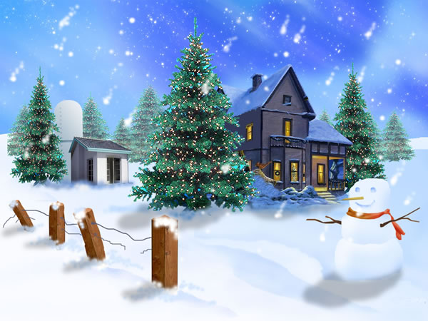 Immagine Paesaggio di Natale: Pupazzo di Neve con paesaggio